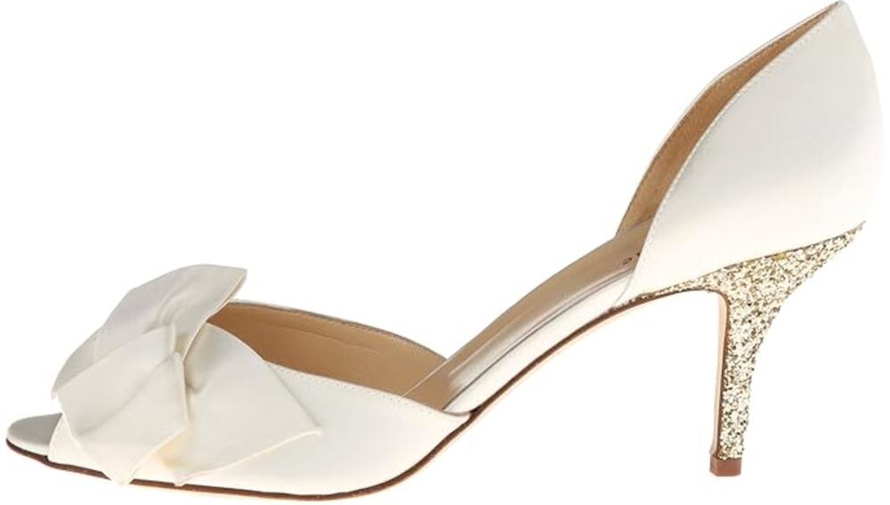 Kate Spade New York Sala D'Orsay Pump Heels Ivory Satin Bow Glitter Heel Size 7